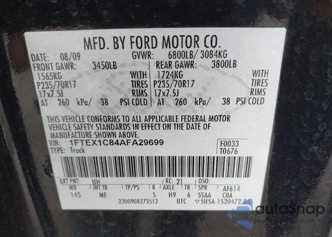 2010 Ford F-150 Fx2 Sport/Stx/Xl/Xlt z USA, uszkodzony, nr VIN 1FTEX1C84AFA29699